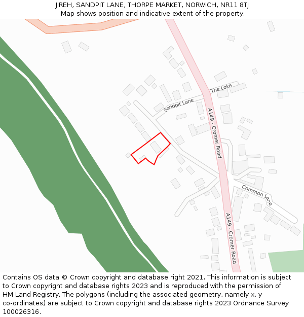 JIREH, SANDPIT LANE, THORPE MARKET, NORWICH, NR11 8TJ: Location map and indicative extent of plot