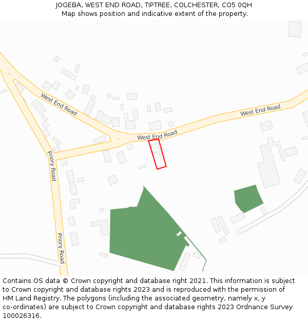 JOGEBA, WEST END ROAD, TIPTREE, COLCHESTER, CO5 0QH: Location map and indicative extent of plot