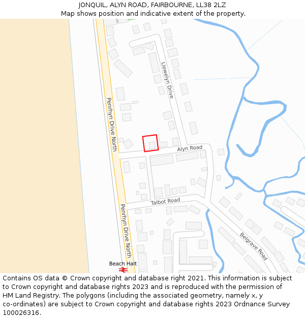 JONQUIL, ALYN ROAD, FAIRBOURNE, LL38 2LZ: Location map and indicative extent of plot