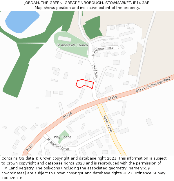 JORDAN, THE GREEN, GREAT FINBOROUGH, STOWMARKET, IP14 3AB: Location map and indicative extent of plot