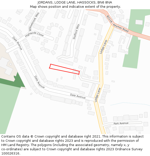 JORDANS, LODGE LANE, HASSOCKS, BN6 8NA: Location map and indicative extent of plot