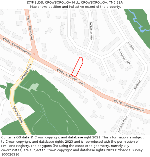 JOYFIELDS, CROWBOROUGH HILL, CROWBOROUGH, TN6 2EA: Location map and indicative extent of plot