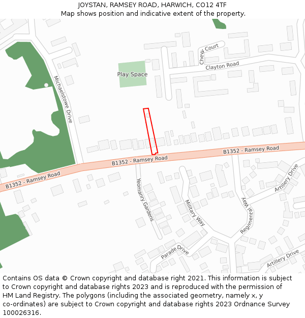 JOYSTAN, RAMSEY ROAD, HARWICH, CO12 4TF: Location map and indicative extent of plot