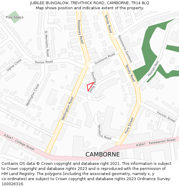JUBILEE BUNGALOW, TREVITHICK ROAD, CAMBORNE, TR14 8LQ: Location map and indicative extent of plot
