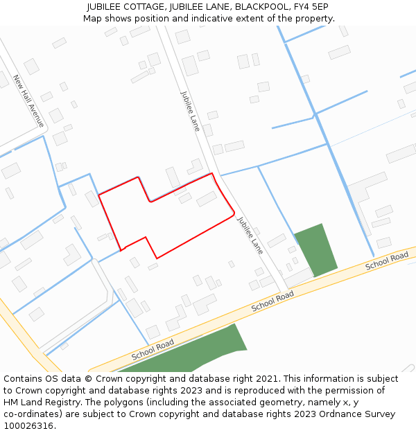 JUBILEE COTTAGE, JUBILEE LANE, BLACKPOOL, FY4 5EP: Location map and indicative extent of plot