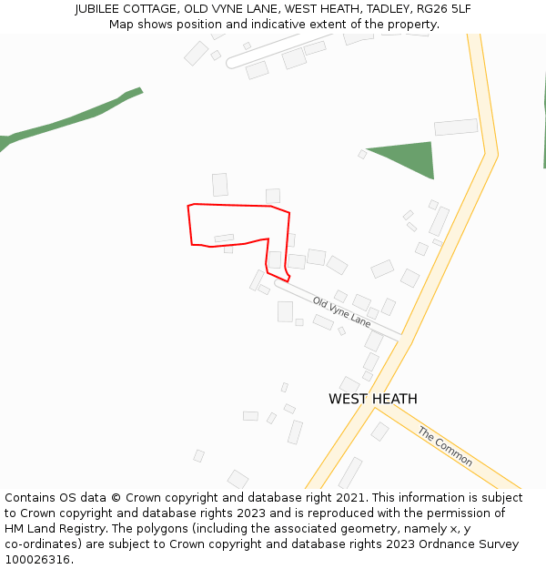 JUBILEE COTTAGE, OLD VYNE LANE, WEST HEATH, TADLEY, RG26 5LF: Location map and indicative extent of plot