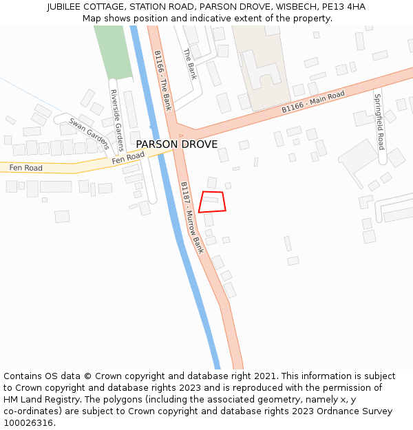 JUBILEE COTTAGE, STATION ROAD, PARSON DROVE, WISBECH, PE13 4HA: Location map and indicative extent of plot