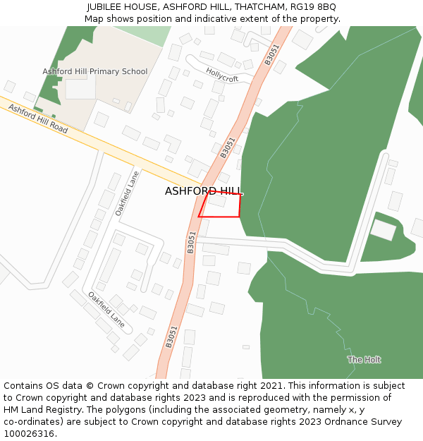 JUBILEE HOUSE, ASHFORD HILL, THATCHAM, RG19 8BQ: Location map and indicative extent of plot
