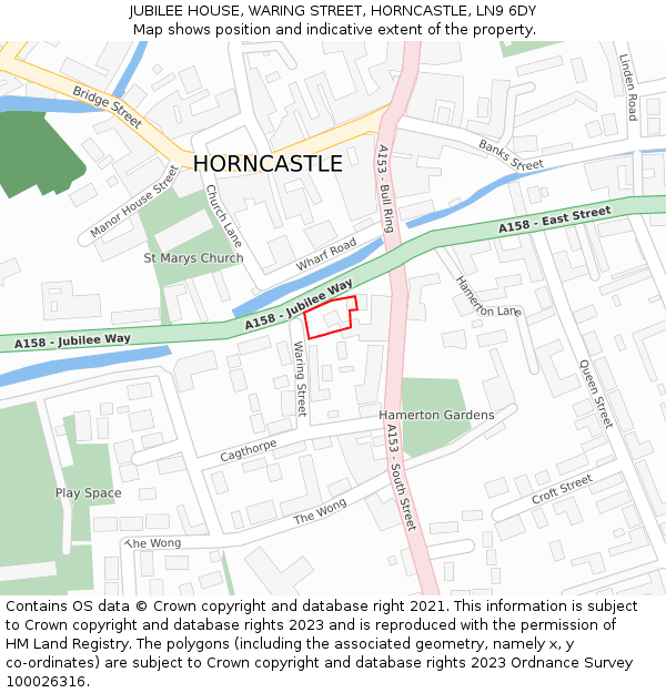 JUBILEE HOUSE, WARING STREET, HORNCASTLE, LN9 6DY: Location map and indicative extent of plot