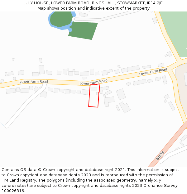 JULY HOUSE, LOWER FARM ROAD, RINGSHALL, STOWMARKET, IP14 2JE: Location map and indicative extent of plot