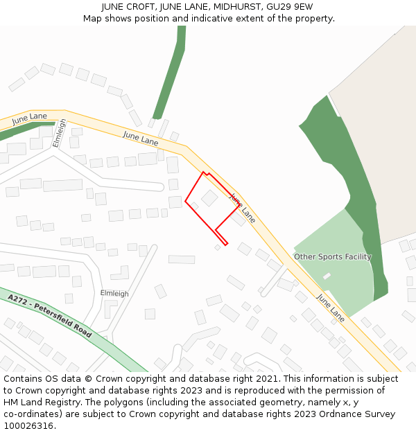 JUNE CROFT, JUNE LANE, MIDHURST, GU29 9EW: Location map and indicative extent of plot