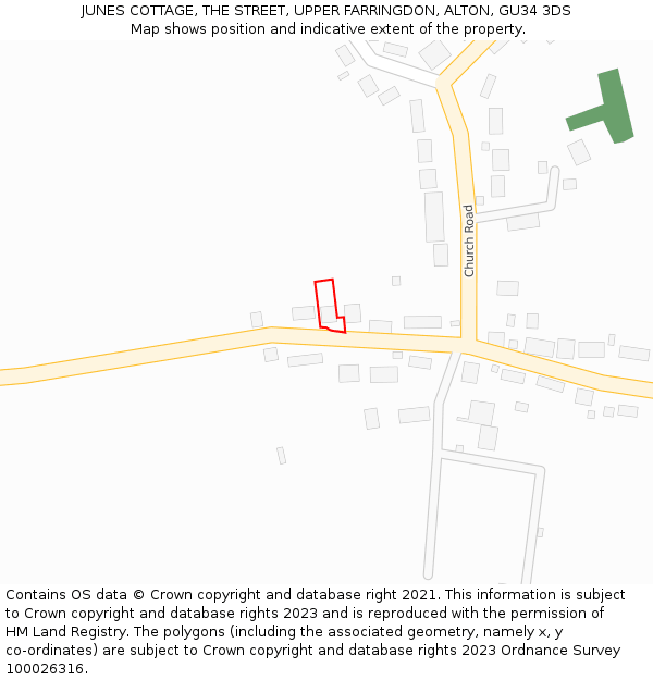 JUNES COTTAGE, THE STREET, UPPER FARRINGDON, ALTON, GU34 3DS: Location map and indicative extent of plot