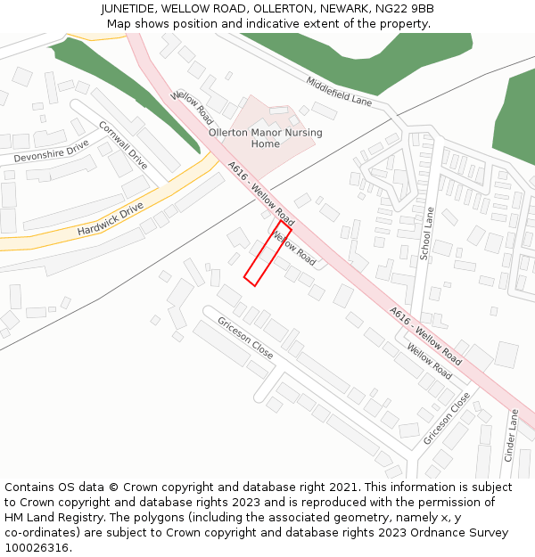 JUNETIDE, WELLOW ROAD, OLLERTON, NEWARK, NG22 9BB: Location map and indicative extent of plot