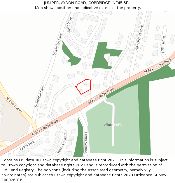 JUNIPER, AYDON ROAD, CORBRIDGE, NE45 5EH: Location map and indicative extent of plot