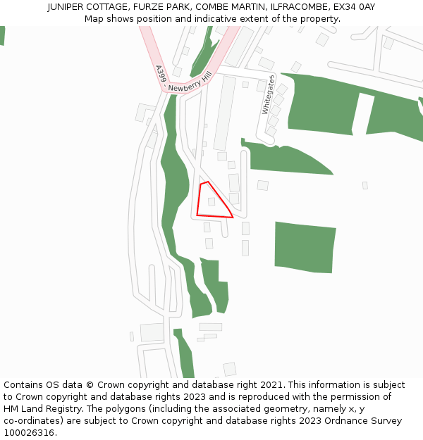 JUNIPER COTTAGE, FURZE PARK, COMBE MARTIN, ILFRACOMBE, EX34 0AY: Location map and indicative extent of plot