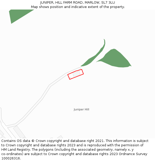 JUNIPER, HILL FARM ROAD, MARLOW, SL7 3LU: Location map and indicative extent of plot