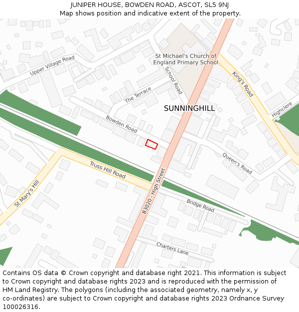 JUNIPER HOUSE, BOWDEN ROAD, ASCOT, SL5 9NJ: Location map and indicative extent of plot