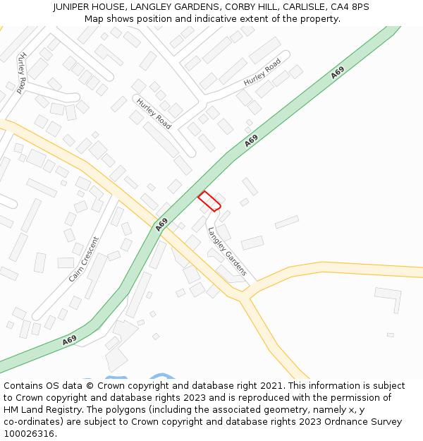 JUNIPER HOUSE, LANGLEY GARDENS, CORBY HILL, CARLISLE, CA4 8PS: Location map and indicative extent of plot