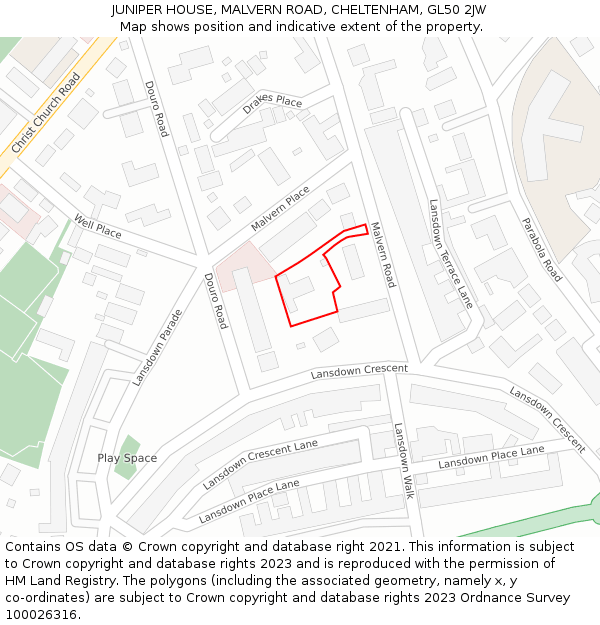 JUNIPER HOUSE, MALVERN ROAD, CHELTENHAM, GL50 2JW: Location map and indicative extent of plot