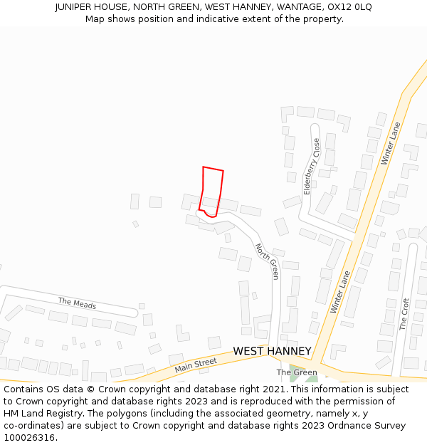 JUNIPER HOUSE, NORTH GREEN, WEST HANNEY, WANTAGE, OX12 0LQ: Location map and indicative extent of plot