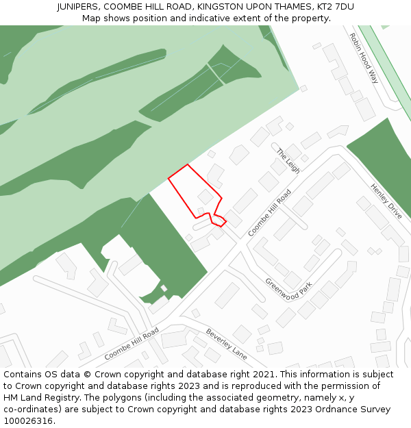 JUNIPERS, COOMBE HILL ROAD, KINGSTON UPON THAMES, KT2 7DU: Location map and indicative extent of plot