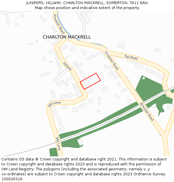 JUNIPERS, HILLWAY, CHARLTON MACKRELL, SOMERTON, TA11 6AN: Location map and indicative extent of plot