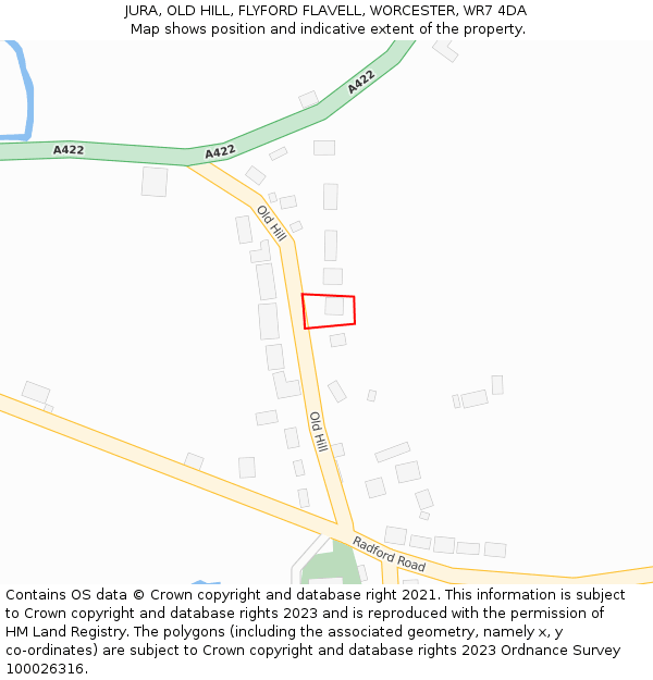 JURA, OLD HILL, FLYFORD FLAVELL, WORCESTER, WR7 4DA: Location map and indicative extent of plot