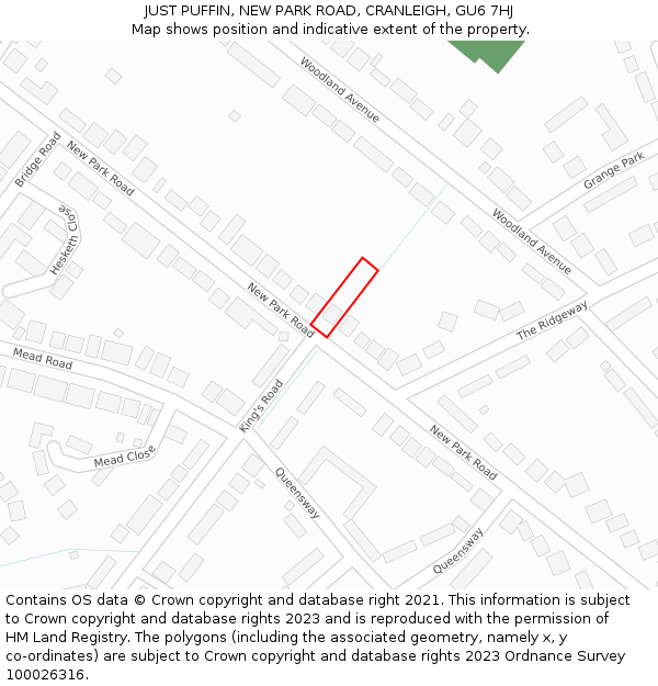 JUST PUFFIN, NEW PARK ROAD, CRANLEIGH, GU6 7HJ: Location map and indicative extent of plot