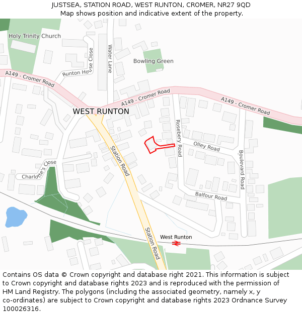 JUSTSEA, STATION ROAD, WEST RUNTON, CROMER, NR27 9QD: Location map and indicative extent of plot