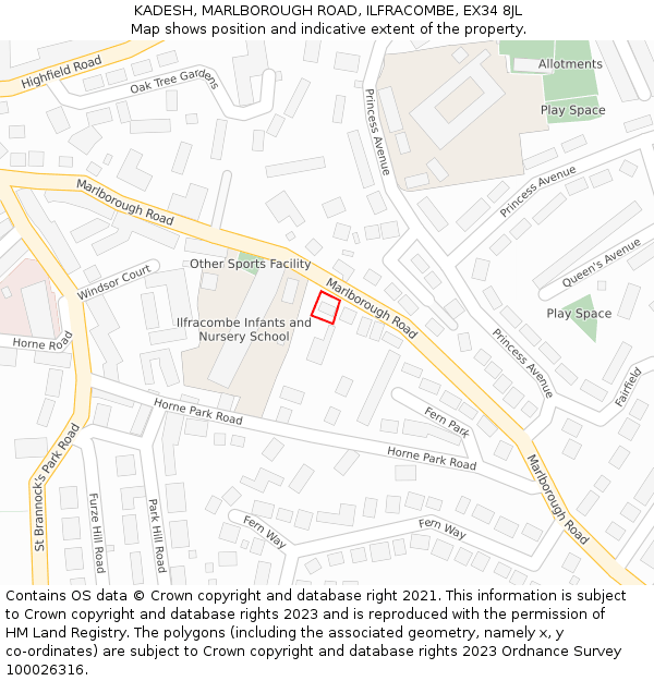 KADESH, MARLBOROUGH ROAD, ILFRACOMBE, EX34 8JL: Location map and indicative extent of plot