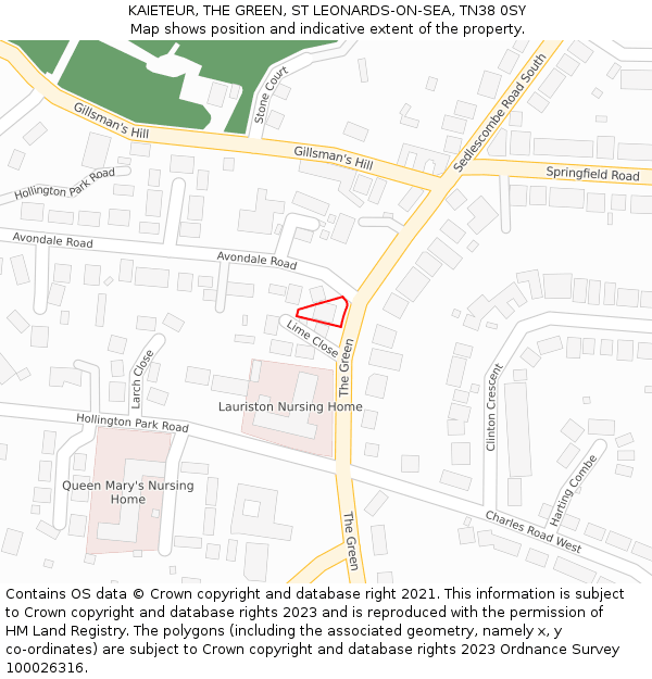 KAIETEUR, THE GREEN, ST LEONARDS-ON-SEA, TN38 0SY: Location map and indicative extent of plot