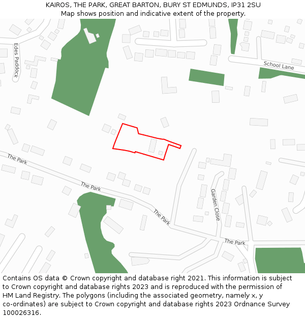 KAIROS, THE PARK, GREAT BARTON, BURY ST EDMUNDS, IP31 2SU: Location map and indicative extent of plot