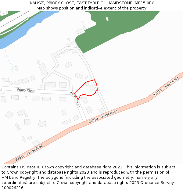 KALISZ, PRIORY CLOSE, EAST FARLEIGH, MAIDSTONE, ME15 0EY: Location map and indicative extent of plot