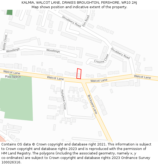 KALMIA, WALCOT LANE, DRAKES BROUGHTON, PERSHORE, WR10 2AJ: Location map and indicative extent of plot