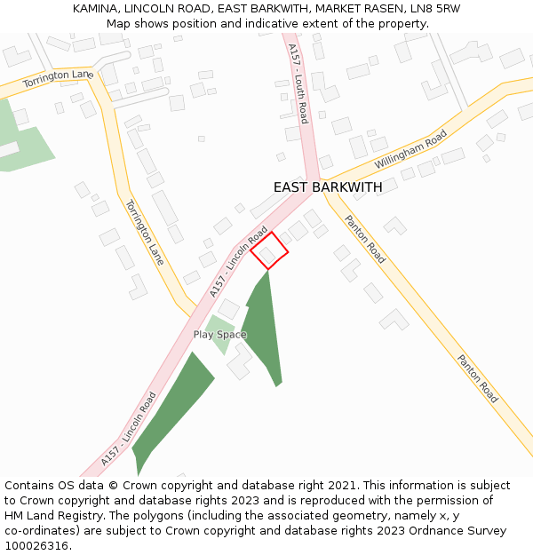 KAMINA, LINCOLN ROAD, EAST BARKWITH, MARKET RASEN, LN8 5RW: Location map and indicative extent of plot