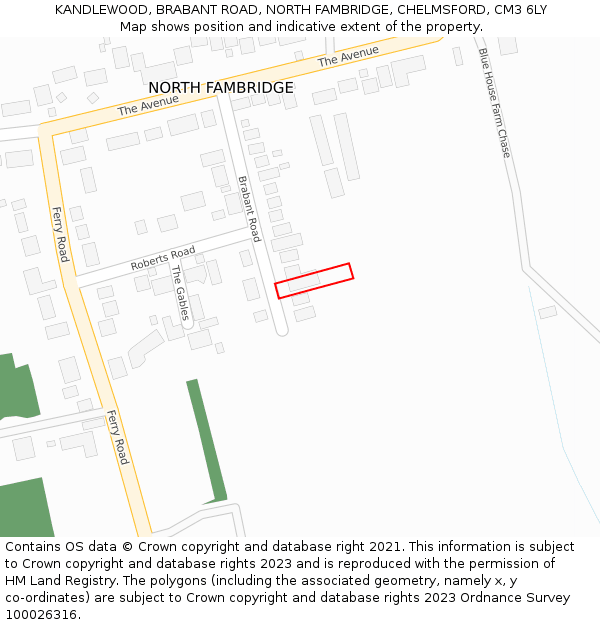 KANDLEWOOD, BRABANT ROAD, NORTH FAMBRIDGE, CHELMSFORD, CM3 6LY: Location map and indicative extent of plot