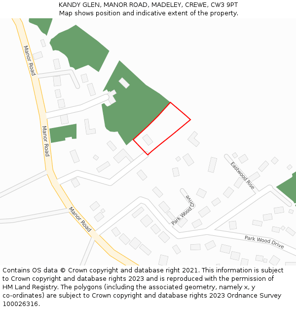 KANDY GLEN, MANOR ROAD, MADELEY, CREWE, CW3 9PT: Location map and indicative extent of plot