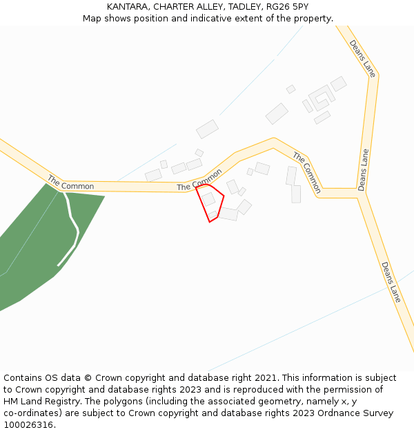 KANTARA, CHARTER ALLEY, TADLEY, RG26 5PY: Location map and indicative extent of plot