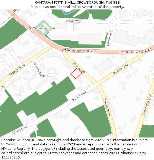 KANTARA, MOTTINS HILL, CROWBOROUGH, TN6 3SE: Location map and indicative extent of plot