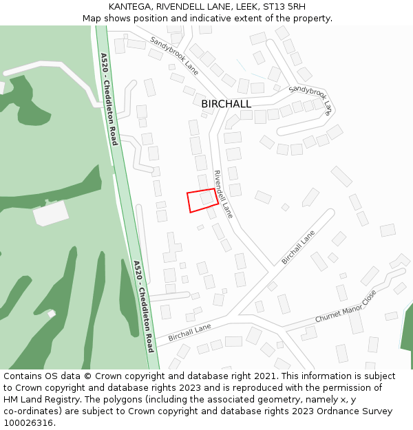 KANTEGA, RIVENDELL LANE, LEEK, ST13 5RH: Location map and indicative extent of plot