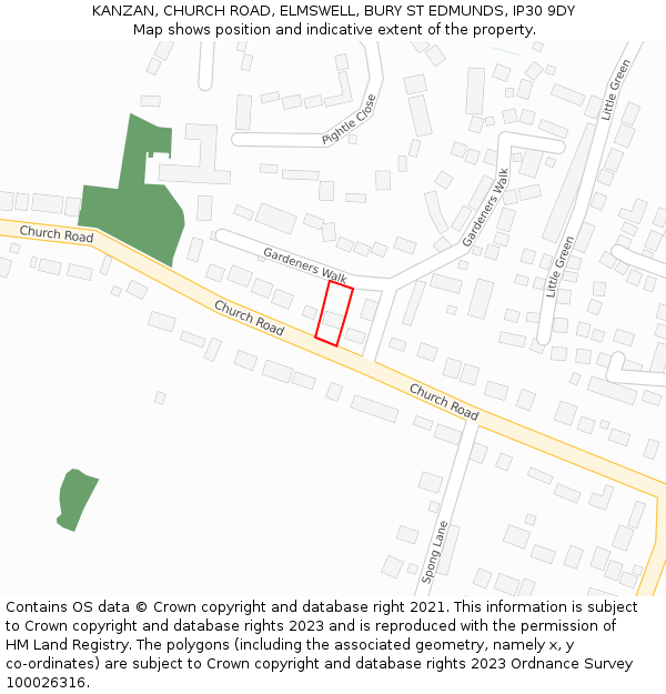 KANZAN, CHURCH ROAD, ELMSWELL, BURY ST EDMUNDS, IP30 9DY: Location map and indicative extent of plot