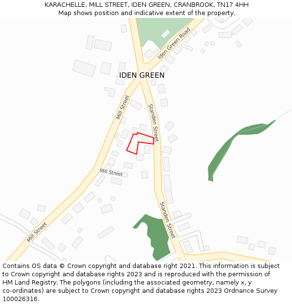 KARACHELLE, MILL STREET, IDEN GREEN, CRANBROOK, TN17 4HH: Location map and indicative extent of plot