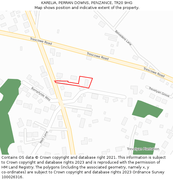 KARELIA, PERRAN DOWNS, PENZANCE, TR20 9HG: Location map and indicative extent of plot