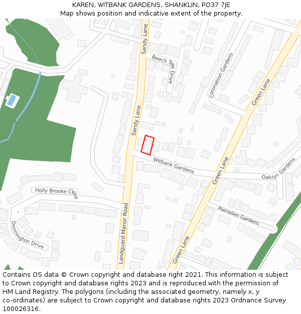 KAREN, WITBANK GARDENS, SHANKLIN, PO37 7JE: Location map and indicative extent of plot