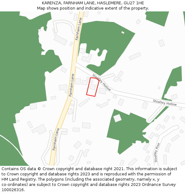 KARENZA, FARNHAM LANE, HASLEMERE, GU27 1HE: Location map and indicative extent of plot