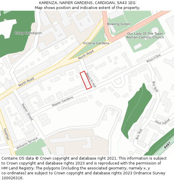 KARENZA, NAPIER GARDENS, CARDIGAN, SA43 1EG: Location map and indicative extent of plot