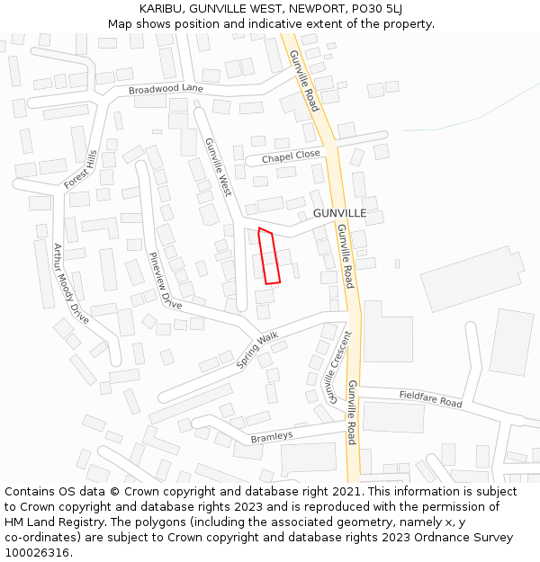 KARIBU, GUNVILLE WEST, NEWPORT, PO30 5LJ: Location map and indicative extent of plot