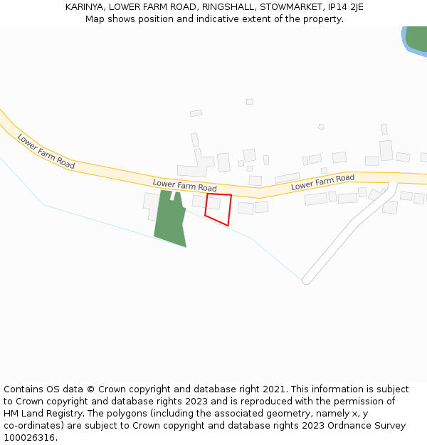 KARINYA, LOWER FARM ROAD, RINGSHALL, STOWMARKET, IP14 2JE: Location map and indicative extent of plot