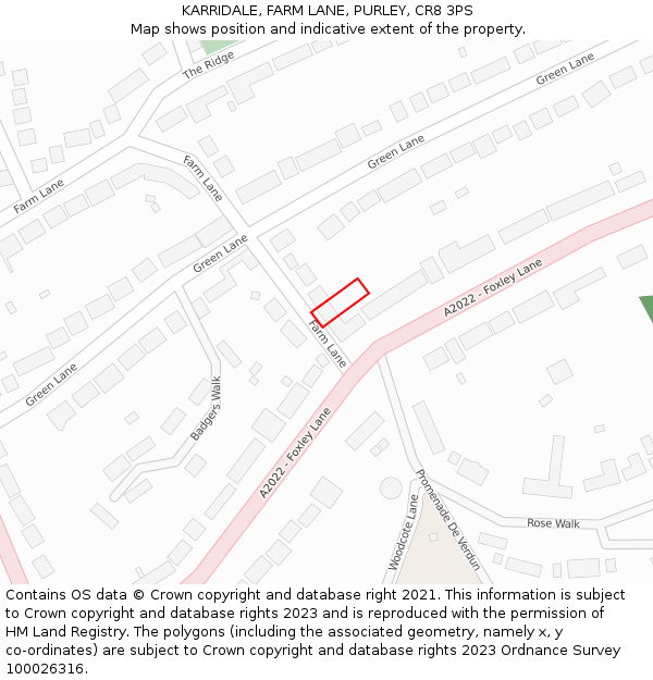 KARRIDALE, FARM LANE, PURLEY, CR8 3PS: Location map and indicative extent of plot