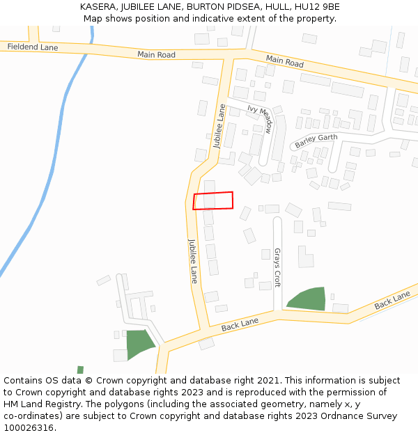 KASERA, JUBILEE LANE, BURTON PIDSEA, HULL, HU12 9BE: Location map and indicative extent of plot